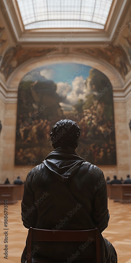Sculpture In Front of a Painting in a Museum Sculpture In Front of a Painting in a Museum