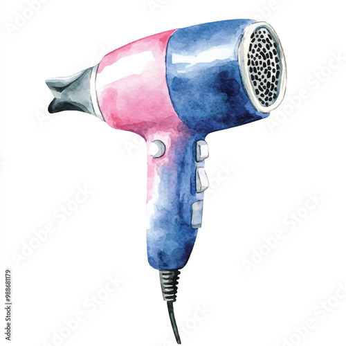 Hair dryer watercolor clipart illustration isolate