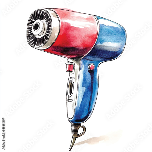 Hair dryer watercolor clipart illustration isolate