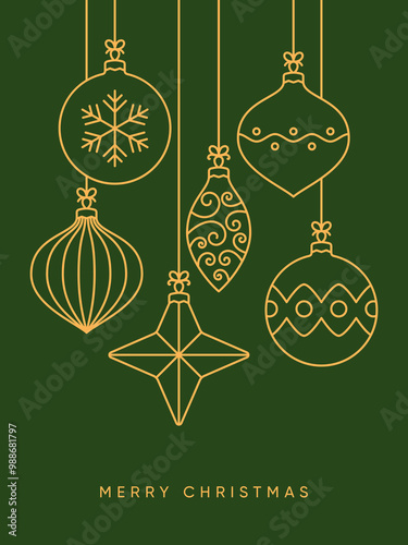 Christmas balls boho trendy card, simple outline style