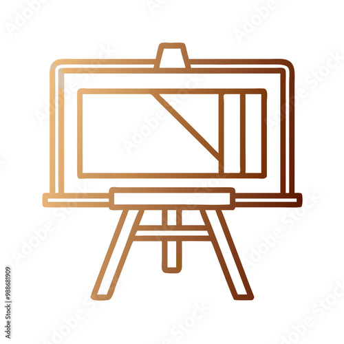 Vector Art Easel Icon in Brown and Gold Tones, Creativity Symbol