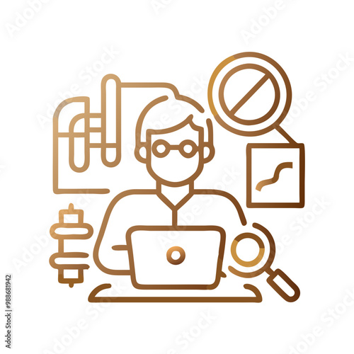 Vector Icon Person Researching in Brown and Gold Tones, Analytical Concept