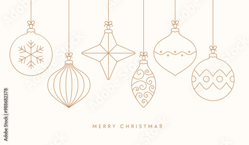 Christmas balls boho trendy card, simple outline style