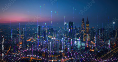 Photography Smart city and abstract dot point connect with gradient line and aesthetic Intri
