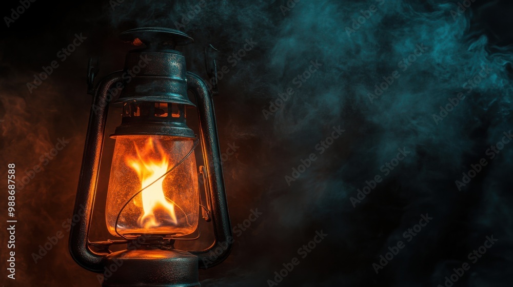 an old-fashioned lantern with bright flames flickering inside, set against a dark and moody backdrop an old-fashioned lantern with bright flames flickering inside, set against a dark and moody backdrop