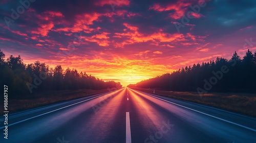 Empty Road Towards a Vibrant Sunset - Landscape Photography