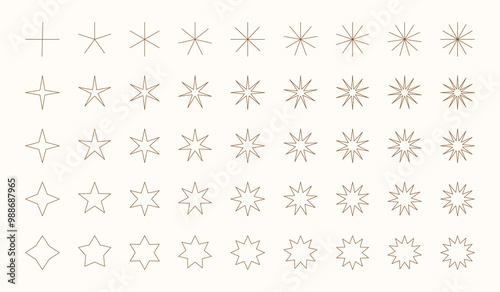 Star Icon Set - Different style of stars, simple outline design, constellations, galaxies, rating, celebrities icon