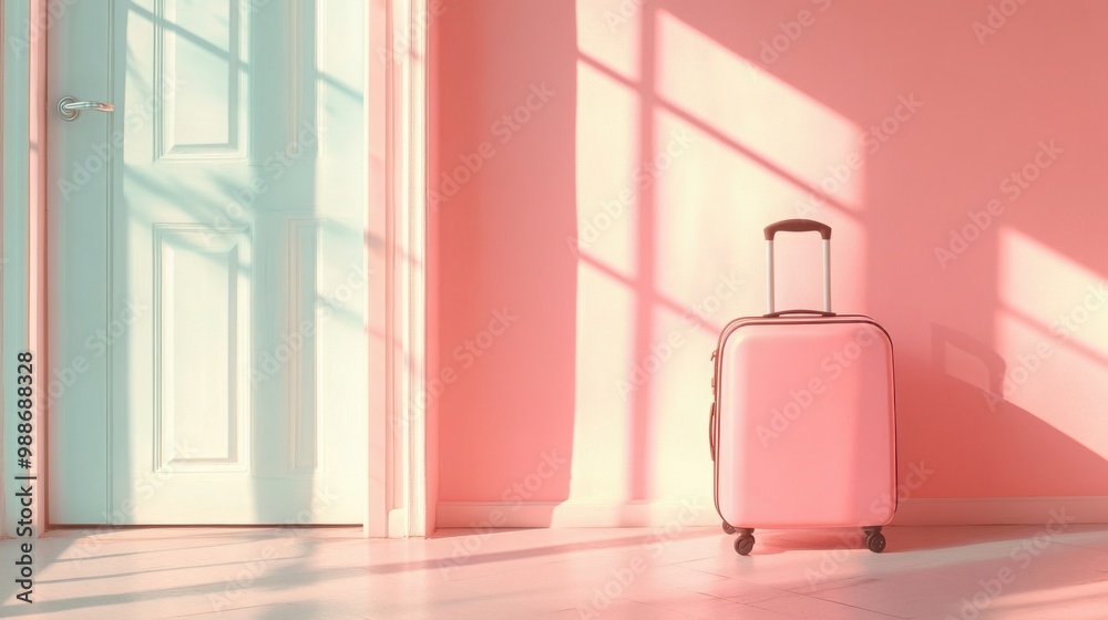 suitcase packed and ready to go, placed near a door, symbolizing leaving after a divorce suitcase packed and ready to go, placed near a door, symbolizing leaving after a divorce