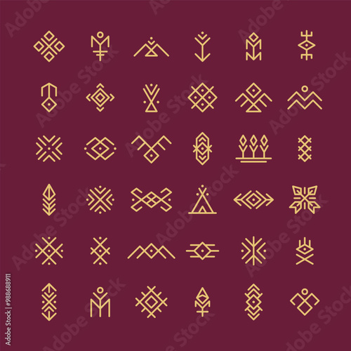 Tribal and boho style symbols. Native icons. Vector illustration