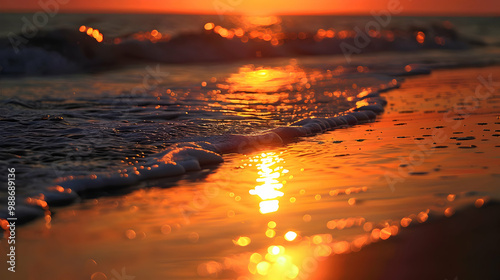 Golden Sunset Over the Ocean Beach