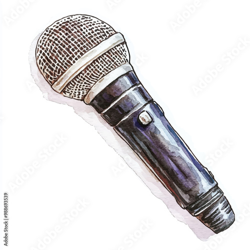 Microphone watercolor clipart illustration isolate