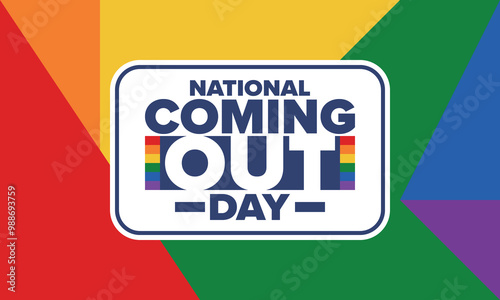 National Coming Out Day. Happy holiday. Pride month. LGBT rainbow flag. Diversity and equality. Gay and lesbian. Free love, heart shape. Illustration. Vector poster