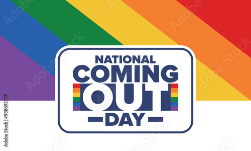 National Coming Out Day. Happy holiday. Pride month. LGBT rainbow flag. Diversity and equality. Gay and lesbian. Free love, heart shape. Illustration. Vector poster