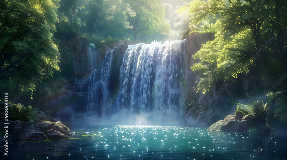 Serene Waterfall in a Lush Tropical Forest Serene Waterfall in a Lush Tropical Forest
