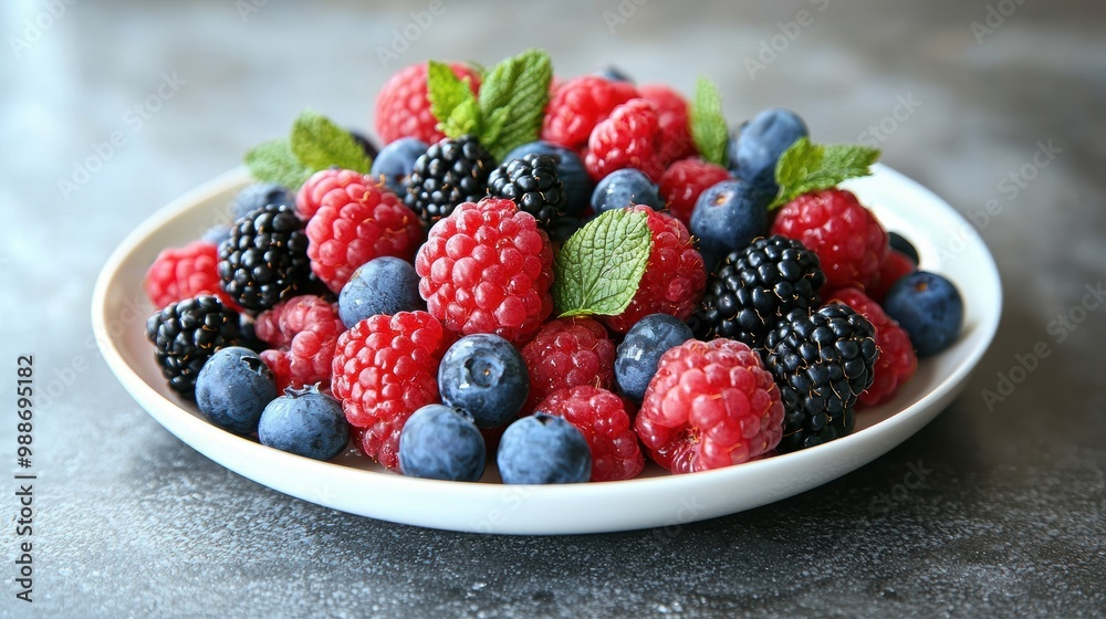 Assortment of Fresh Berries on White Plate Assortment of Fresh Berries on White Plate