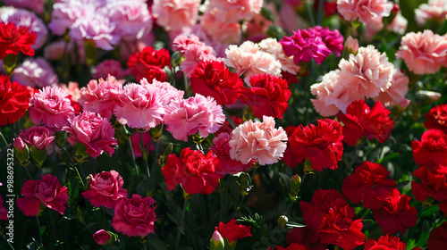 Close-Up of Pink and Red Carnations in Full Bloom