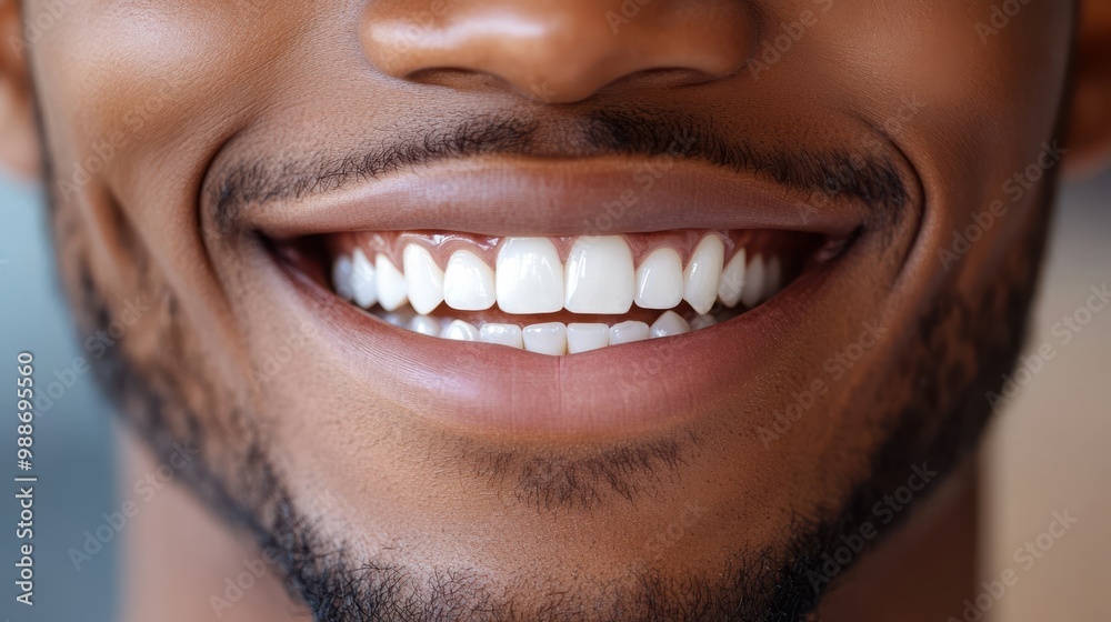 Fototapeta premium Close-up of a bright white smile with perfectly aligned teeth. A vibrant display of healthy teeth and a joyful expression, symbolizing confidence and dental care.