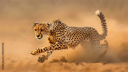 Cheetah Running Through Dust in the African Savanna