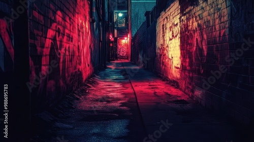 Moody Alleyway in the City: A Vibrant Contrast of Colors and Shadows