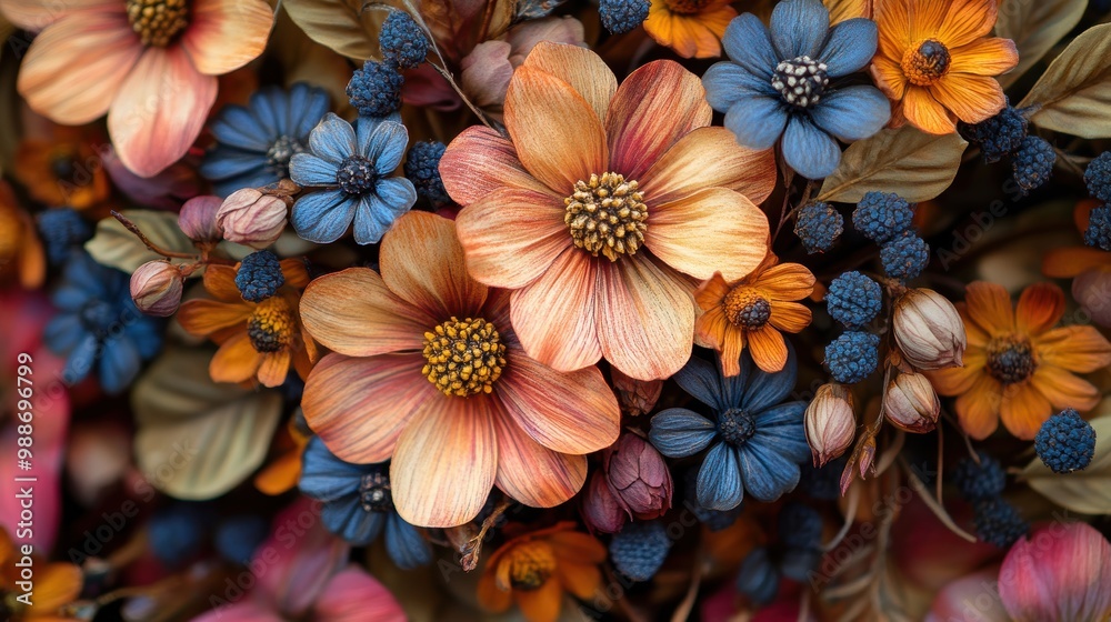 Floral Arrangement with Orange and Blue Flowers Floral Arrangement with Orange and Blue Flowers