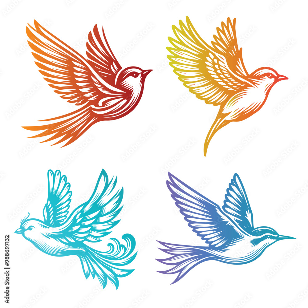 Fototapeta premium bird seagull Swallow pigeon vector Seamless Pattern isolated wallpaper background, Nature bird logo design, bird and leaf combination logo premium vector illustration. 