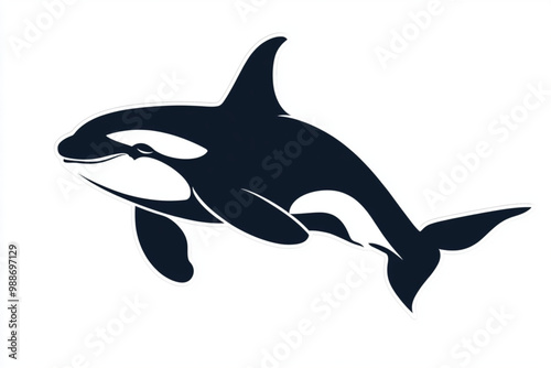Vector stylized logo of baby orca, isolated on white background 