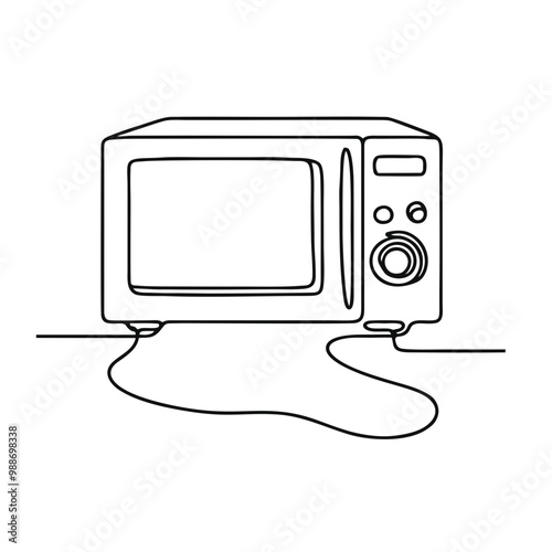 Microwave oven. Icon. Vector drawing. One line art. A simple drawing of a continuous line of a kitchen electric appliance. 