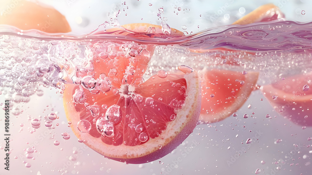 Fototapeta premium Grapefruit Slices in Water A Refreshing Summer Treat