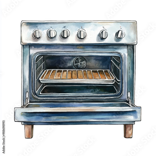 oven watercolor clipart illustration isolate