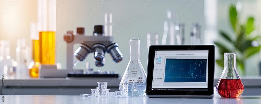 Digital tablet displaying gene editing software on a sterile lab bench