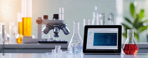Obraz na płótnie Digital tablet displaying gene editing software on a sterile lab bench w salonie