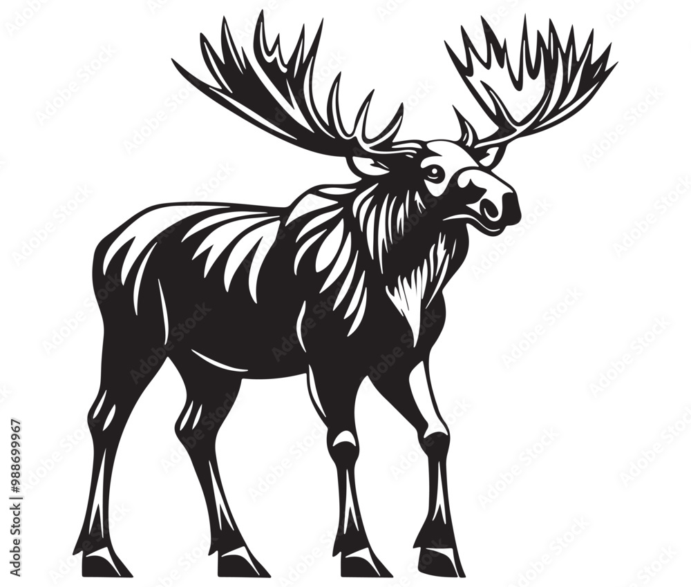 Moose silhouette, Moose illustration vector, American moose Moose silhouette, Moose illustration vector, American moose