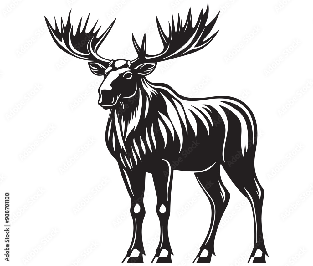 Moose silhouette, Moose illustration vector, American moose Moose silhouette, Moose illustration vector, American moose