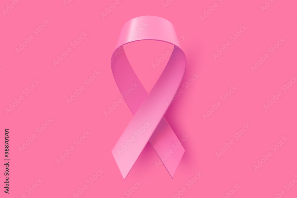 Vector illustration of breast cancer pink realistic ribbon. Symbol of breast cancer awareness with loop and shadow. Template design of shine ribbon for awareness month campaign banner Vector illustration of breast cancer pink realistic ribbon. Symbol of breast cancer awareness with loop and shadow. Template design of shine ribbon for awareness month campaign banner