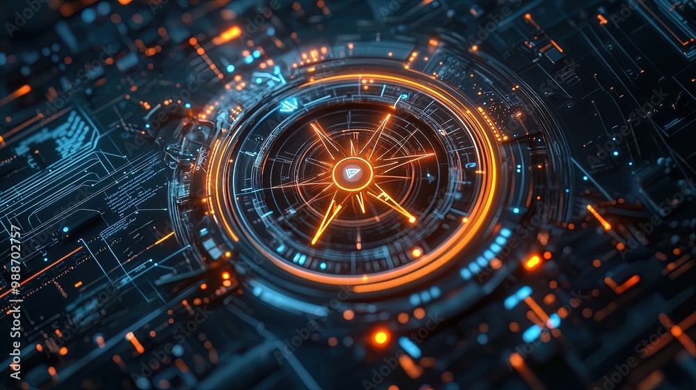 custom made wallpaper toronto digitalFuturistic Navigation Device Poster: Illuminate Your Space with a Glowing Digital Compass and Neon Accents Against a High-Tech Circuit Board Background for a Cutting-Edge Sporty Aesthetic!