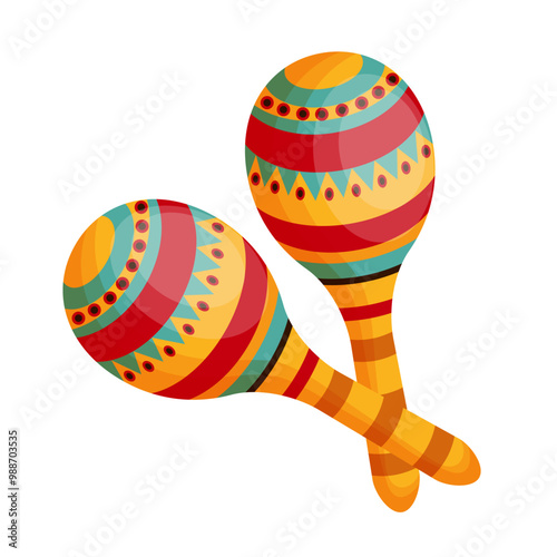 Mexican maracas with ornament. National symbol of Mexico. Illustration, vector