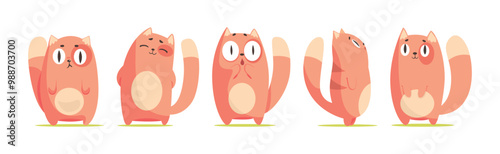 Funny Cat Character Tame Pet with Tail and Cute Snout Vector Set