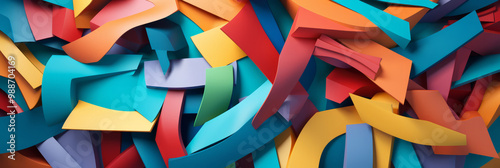 A vibrant, abstract pattern formed by arranging colorful pieces of cardboard or construction paper. photo