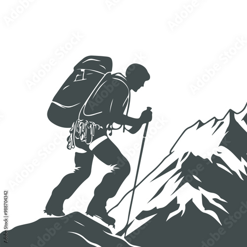 Vector silhouettes of climbers and mountains for illustrations and logos, especially in outdoor, adventure and nature themes. The design depicts the figure of a climber against an iconic mountain back