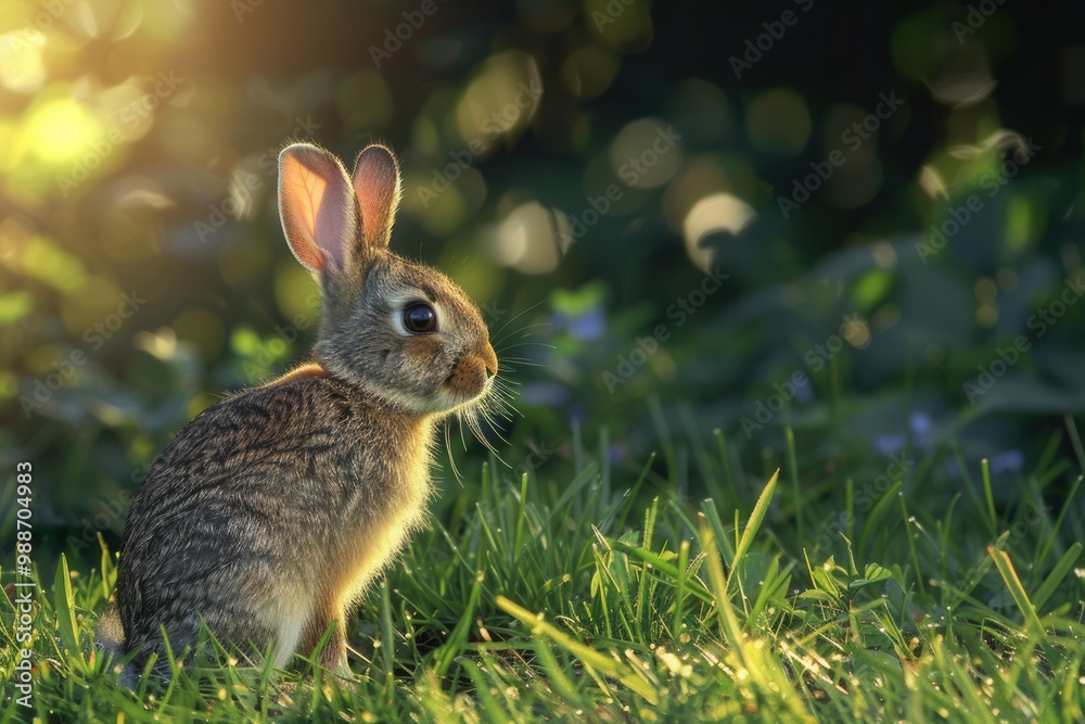 Fototapeta premium Adorable Bunny Wallpaper. High detailed design on plain background