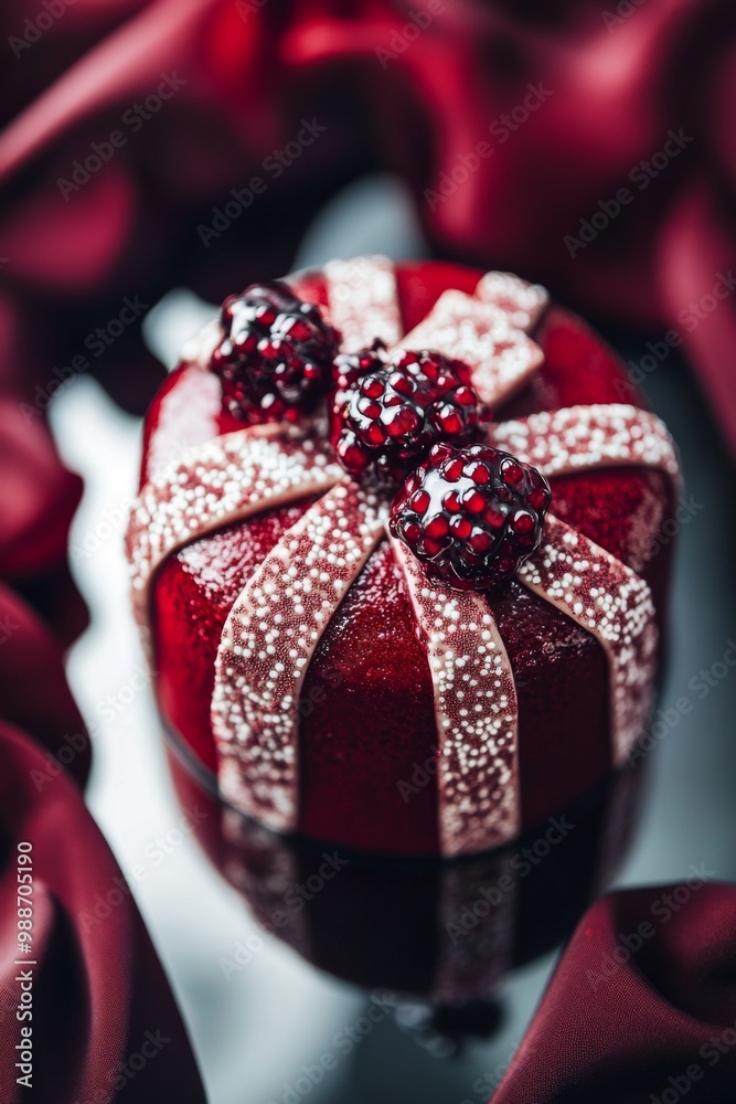 Delicious Red Velvet cake: isolated on dark background. Product photo. Layered cake.
