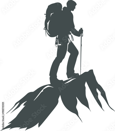 Vector silhouettes of climbers and mountains for illustrations and logos, especially in outdoor, adventure and nature themes. The design depicts the figure of a climber against an iconic mountain back