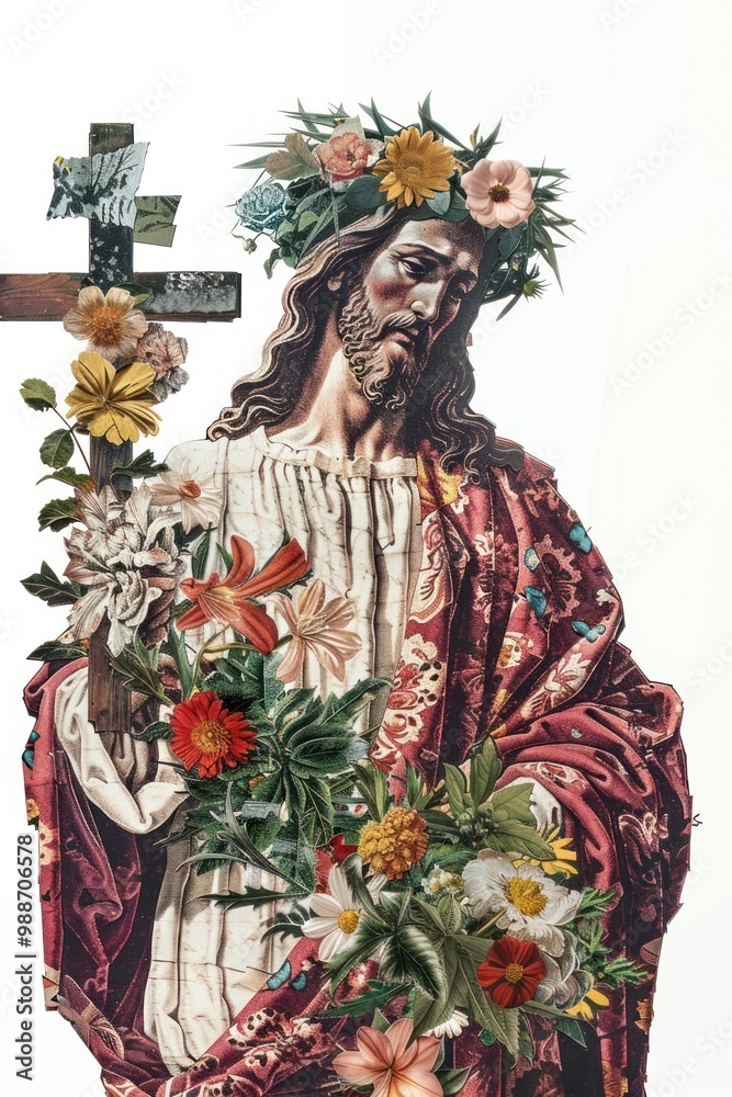Fototapeta premium Flower Collage Jesus flower cross architecture.