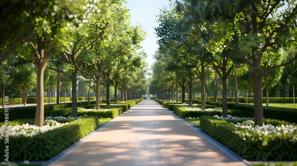 Obraz premium Serene Tree-Lined Path in a Lush Park