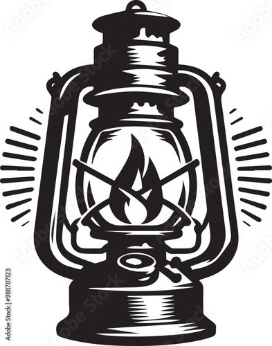 A lantern oil flame lamp black silhouette, Kerosene lamp vector logo, Petroleum Lamp Logo Vector, 