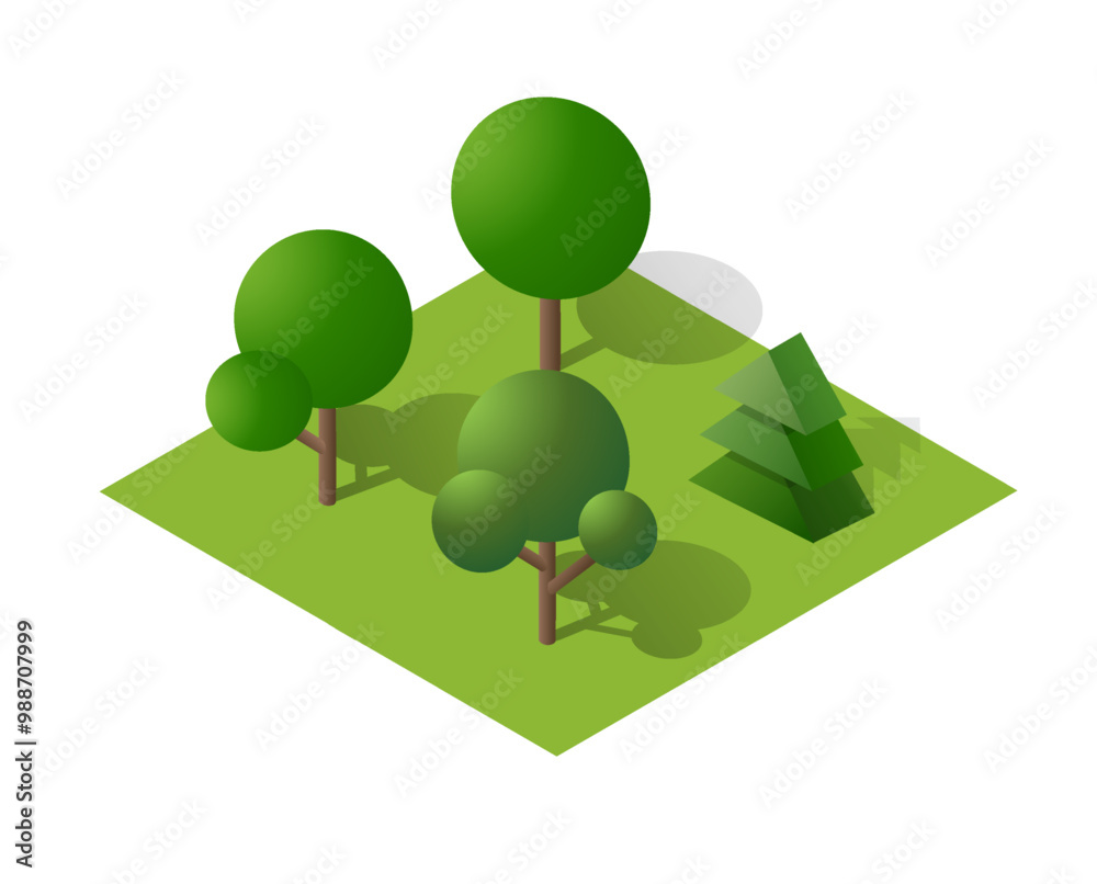 Minimalist isometric trees growing from green field