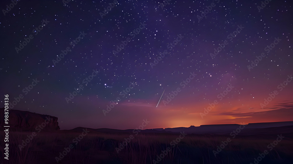 Fototapeta premium Stunning Night Sky with Shooting Star Over Mountain Range