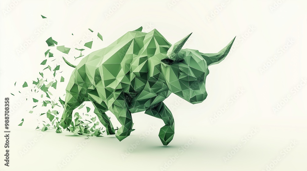 Obraz premium Hyper-Realistic 3D Bullish Market Symbol - Green Stock Surge