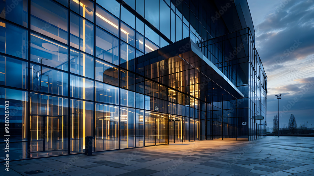 Modern Glass Facade Building at Dusk Modern Glass Facade Building at Dusk