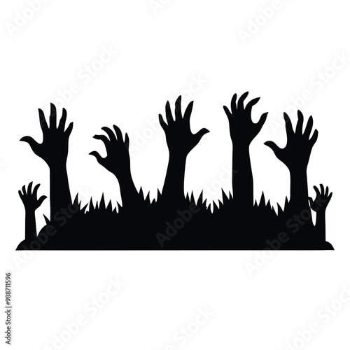 a group of hands reaching up towards the sky., vector silhouette